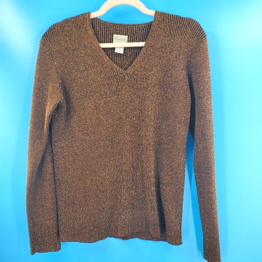 Chico's silk blend v-neck metallic sweater
